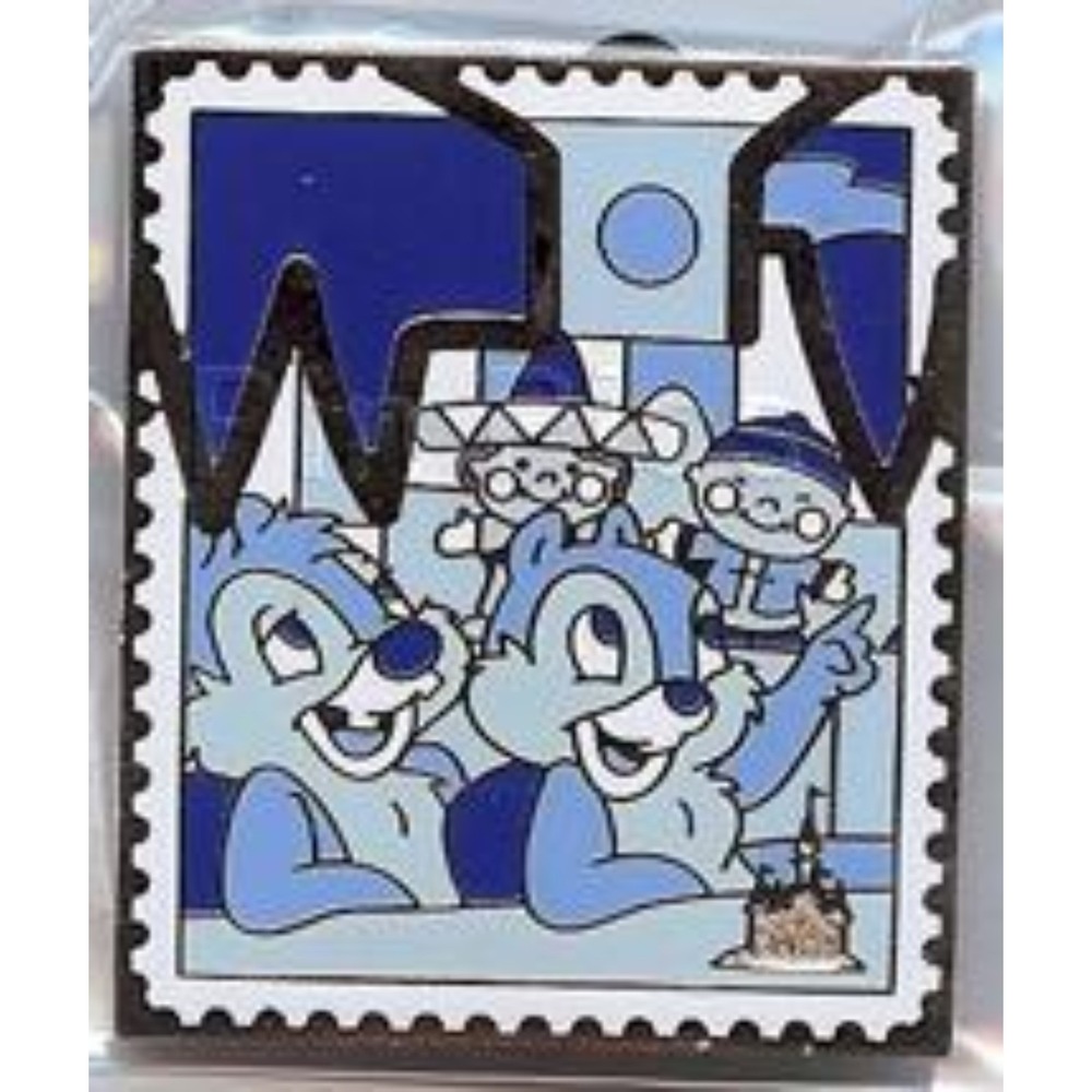 Disney Pin 82737 Trading Stamp Small World Castle Chip Dale CHASER Silver 2011